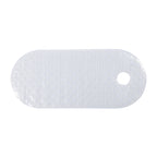 Clear oval shower mat featuring a non-slip textured surface with suction cups and drainage hole on a clean white background.