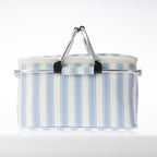 A stripe print cooler bag on a white background.