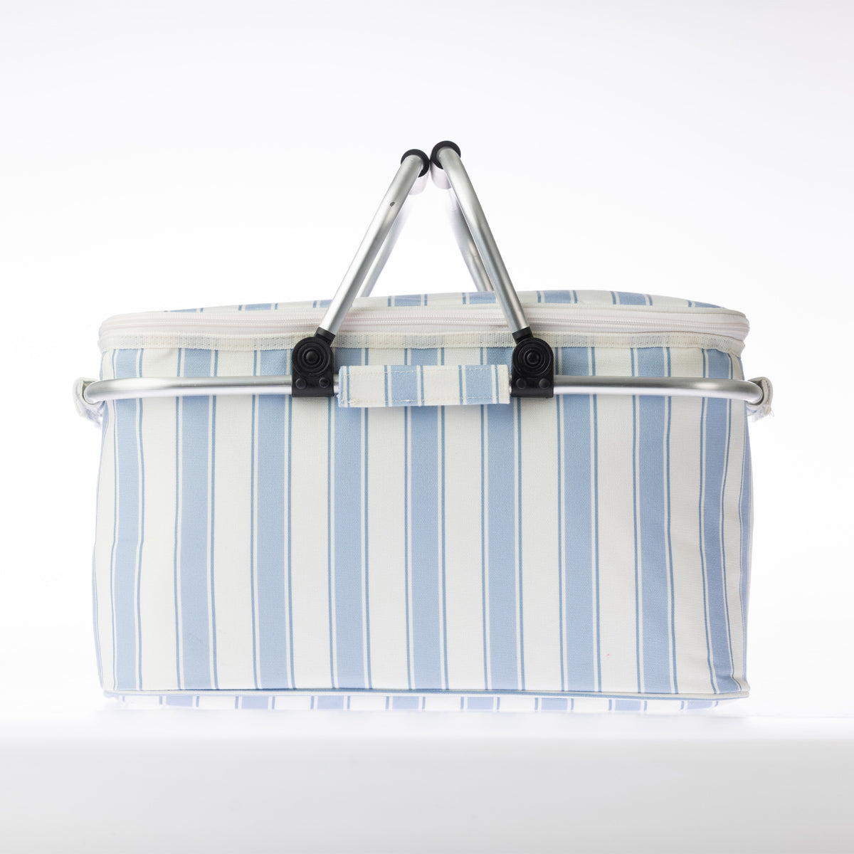 A stripe print cooler bag on a white background.