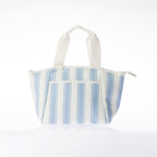 A stripe printed cooler lunch bag, on a white background.