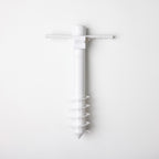 Seaside Supplies Twist Umbrella Stand in white, featuring a spiral screw base, pointed tip and T-shaped handle, displayed against a white background.