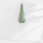 Seaside Supplies Olive Beach Umbrella featuring a folded sage green canopy and white pole, displayed upright against a white background.