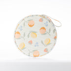 A round zippered picnic set pouch with a handle.