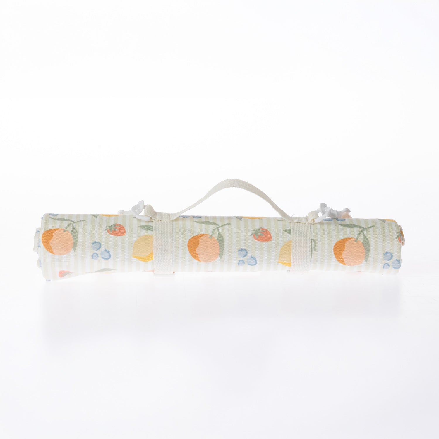 A rolled-up picnic mat on a white background.