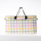 A check print cooler bag on a white background.