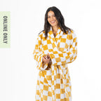 Amparo Drew Check Unisex 3/4 Length Bathrobe Amber