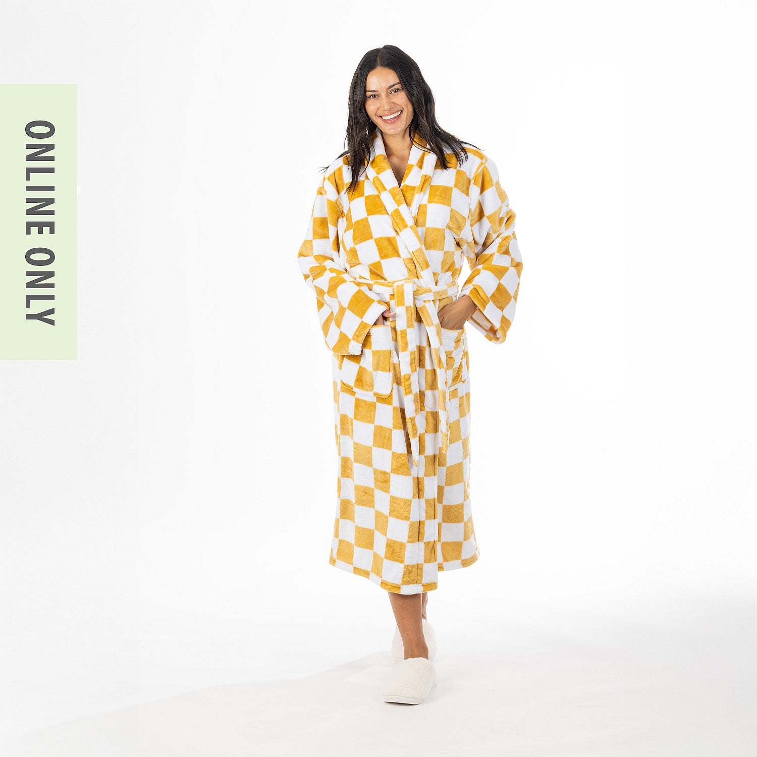 Amparo Drew Check Unisex 3/4 Length Bathrobe Amber