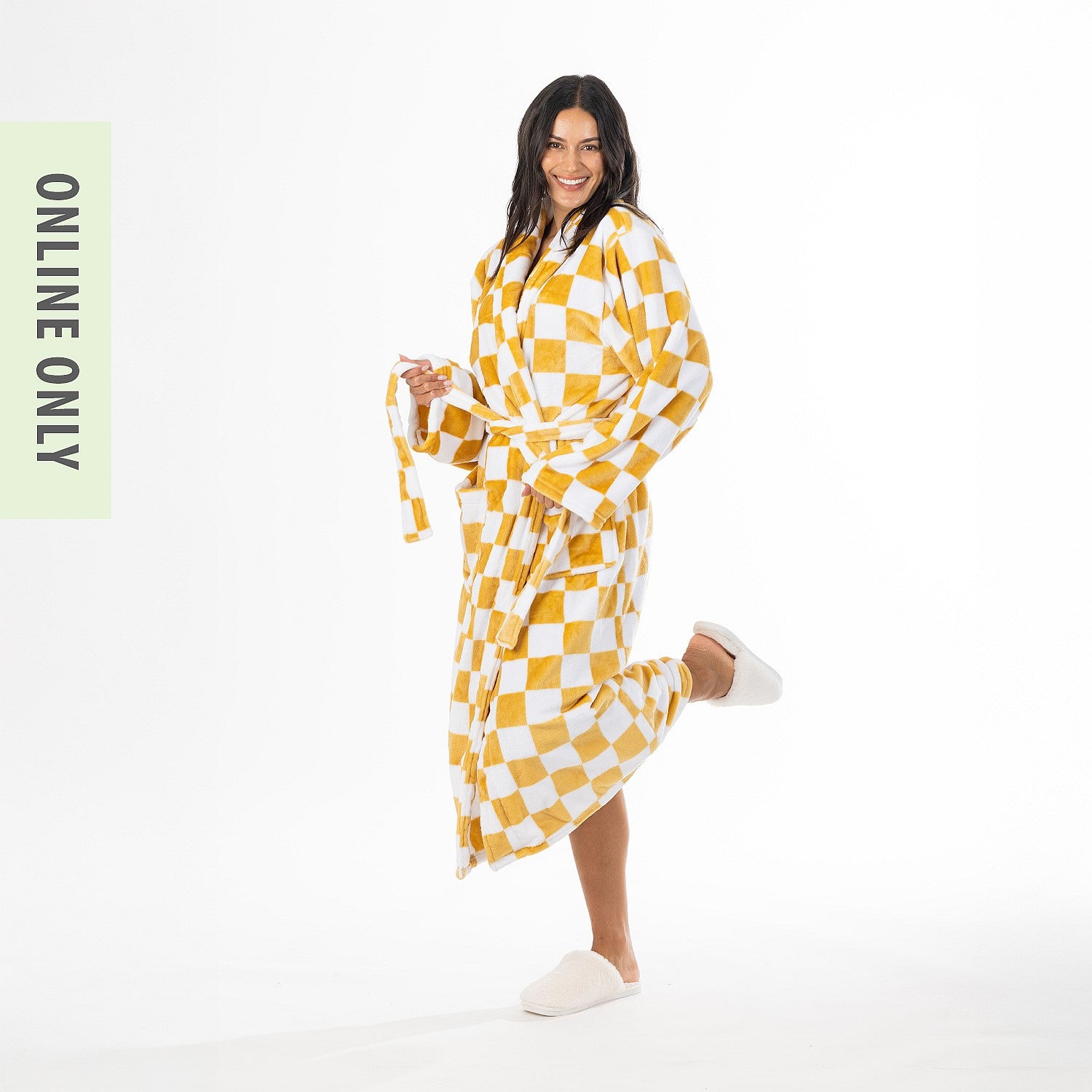 Amparo Drew Check Unisex 3/4 Length Bathrobe Amber