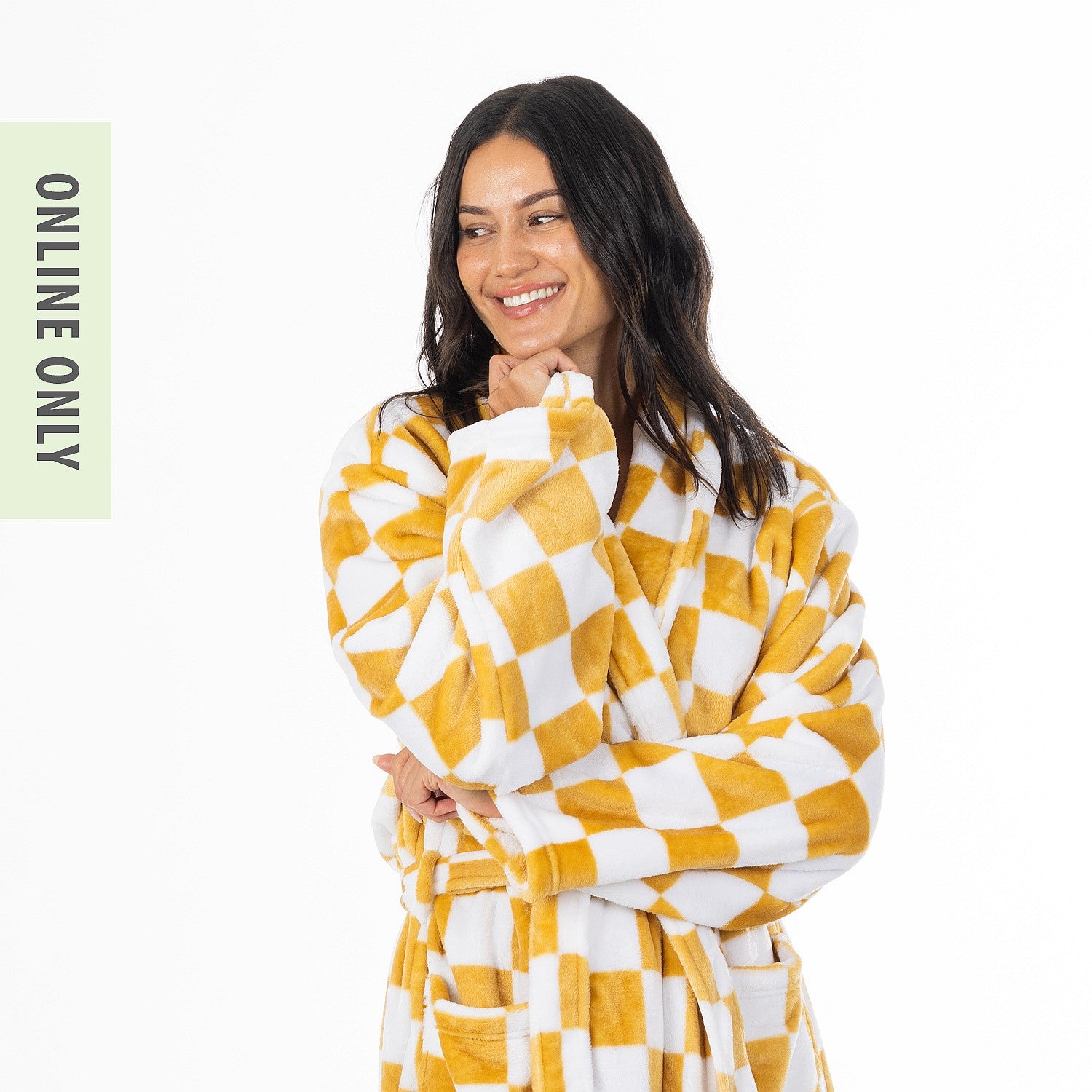 Amparo Drew Check Unisex 3/4 Length Bathrobe Amber