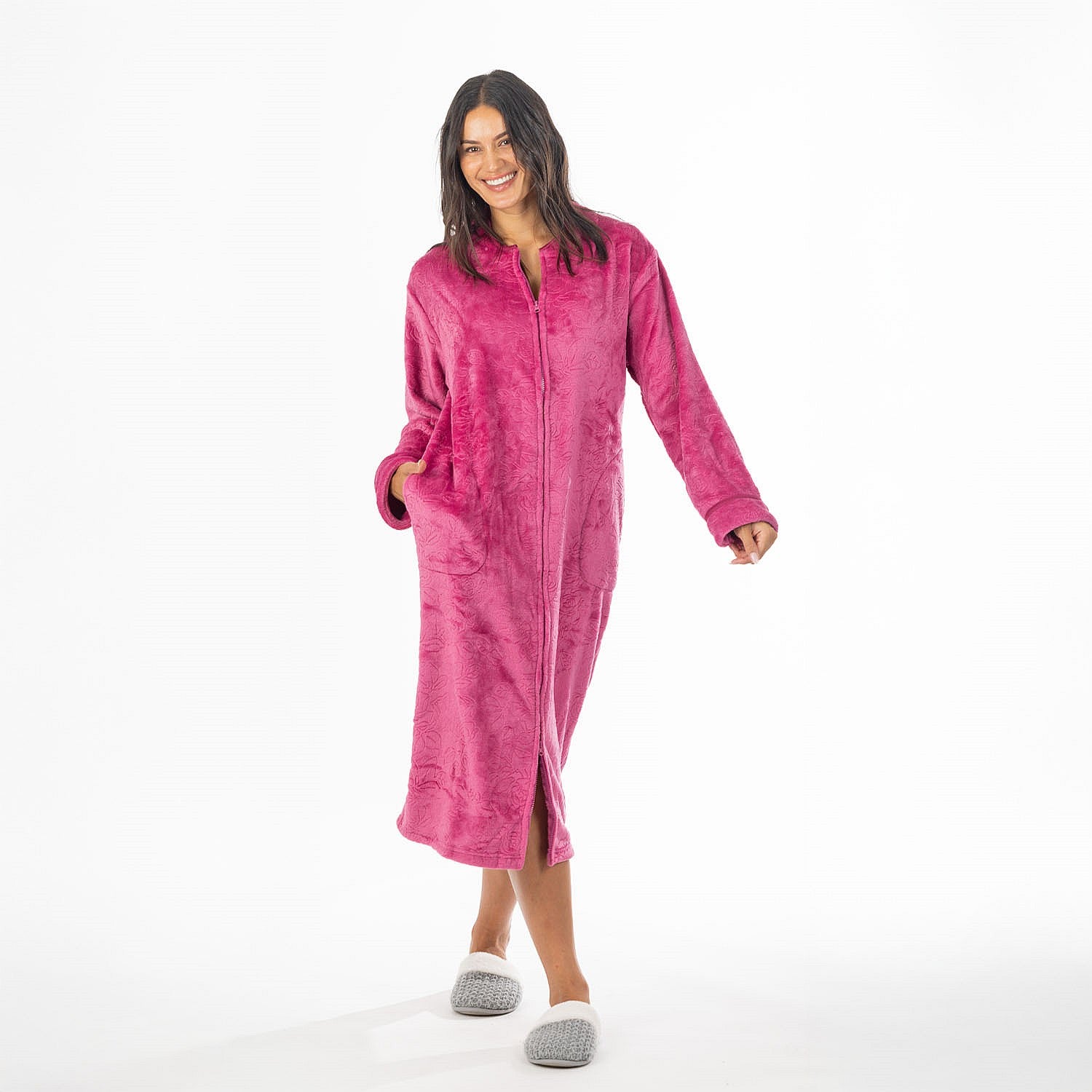 Gracious Living Lizzy Zip Front Plush Bathrobe