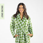 Amparo May Houndstooth Blue & Green Plush Bathrobe
