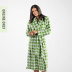 Amparo May Houndstooth Blue & Green Plush Bathrobe