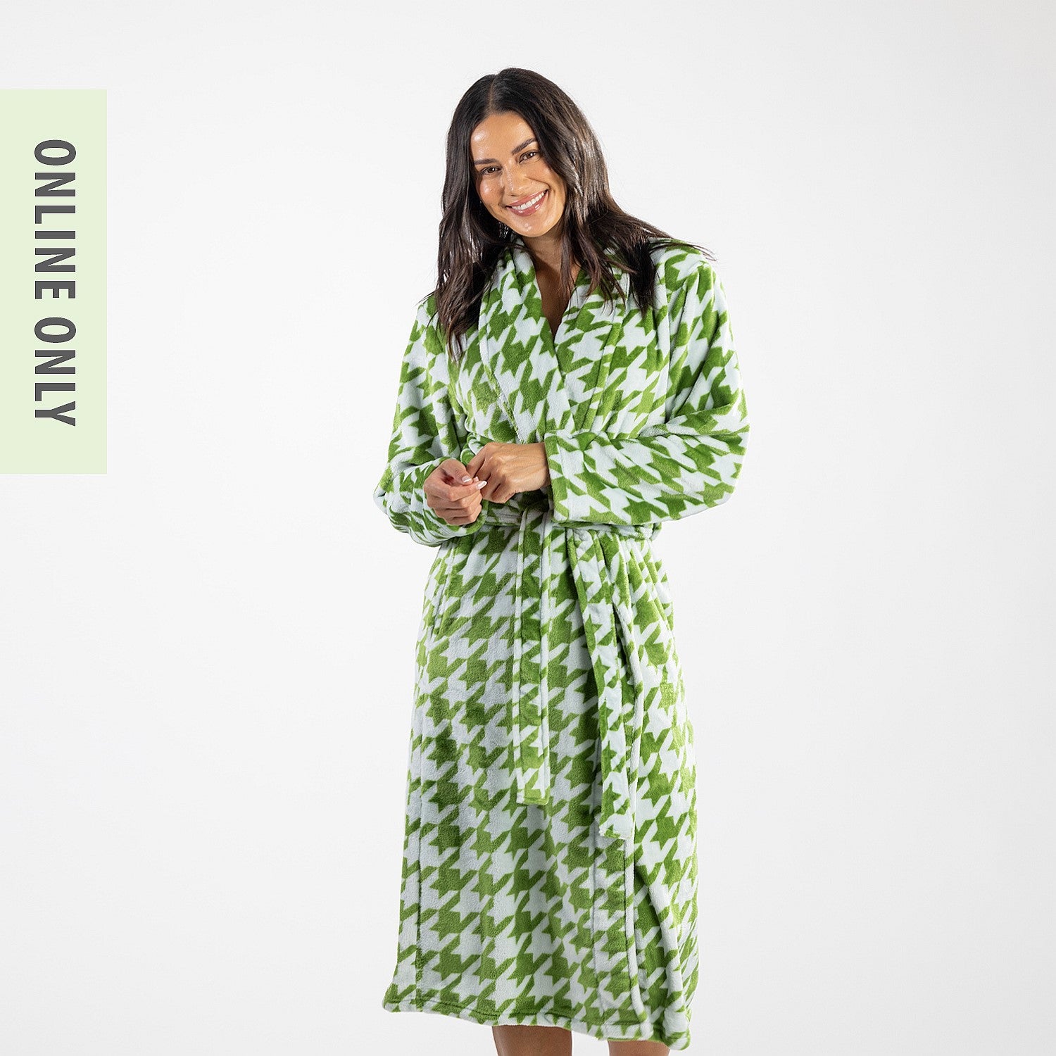 Amparo May Houndstooth Blue & Green Plush Bathrobe