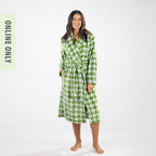 Amparo May Houndstooth Blue & Green Plush Bathrobe