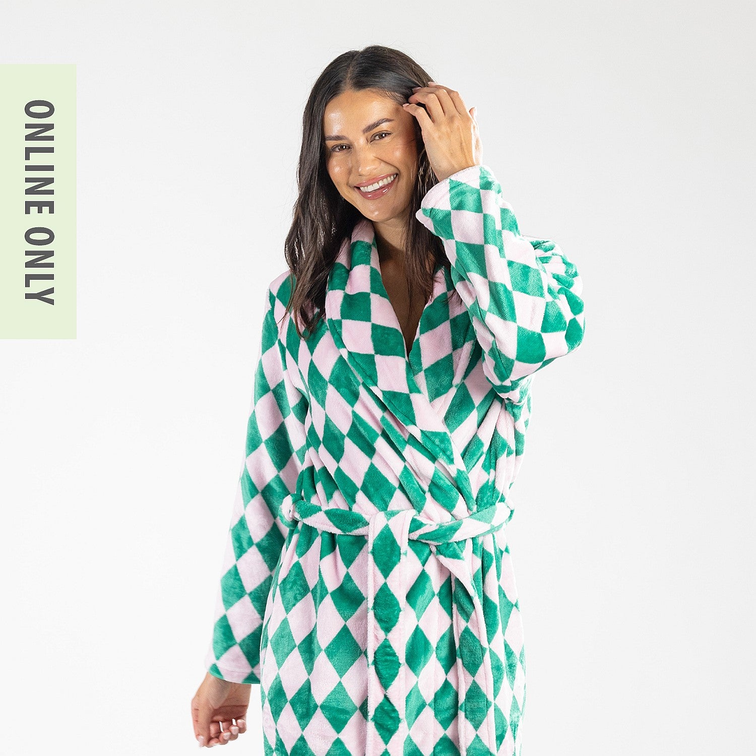 Amparo Cleo Diamond Pink & Green Plush Bathrobe