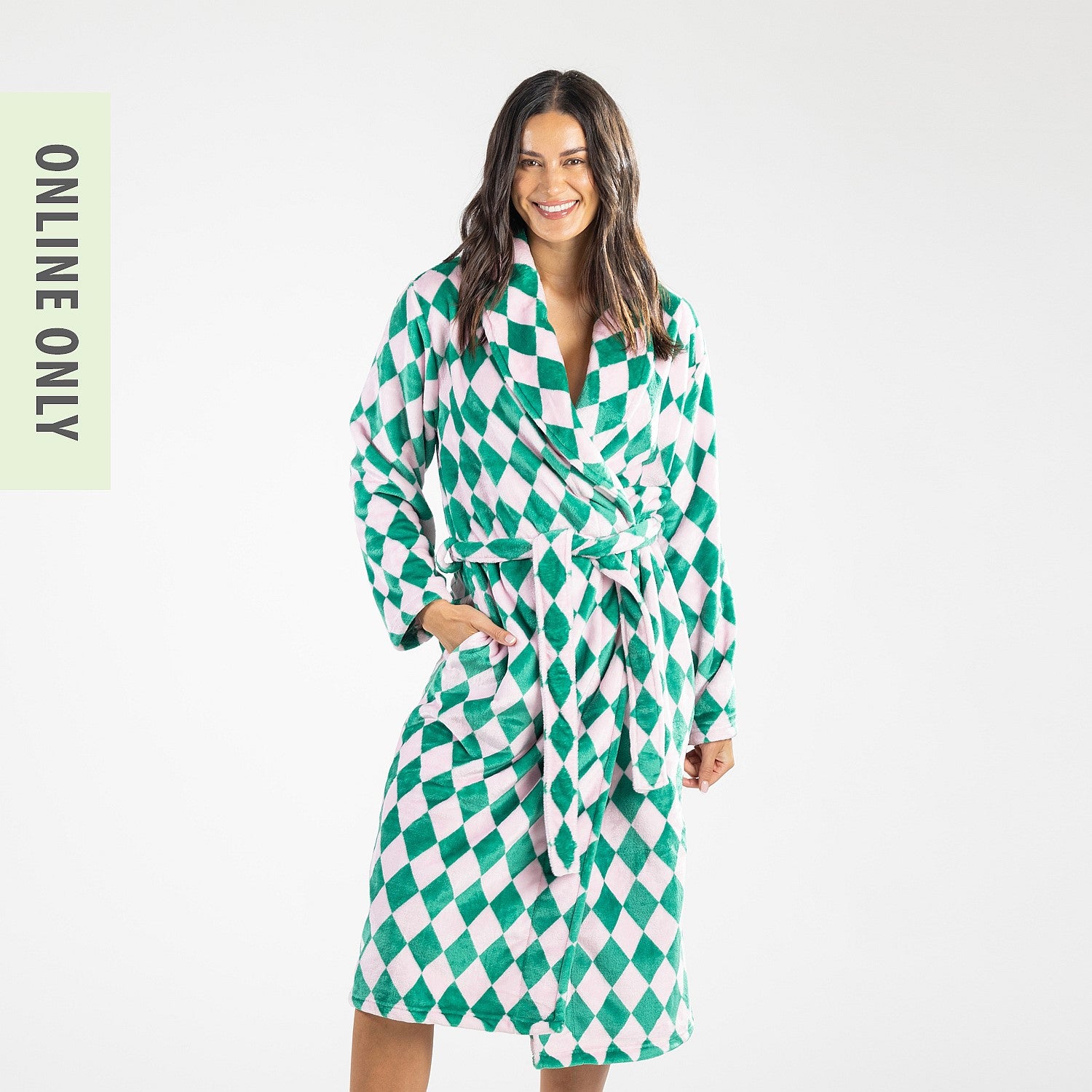 Amparo Cleo Diamond Pink & Green Plush Bathrobe