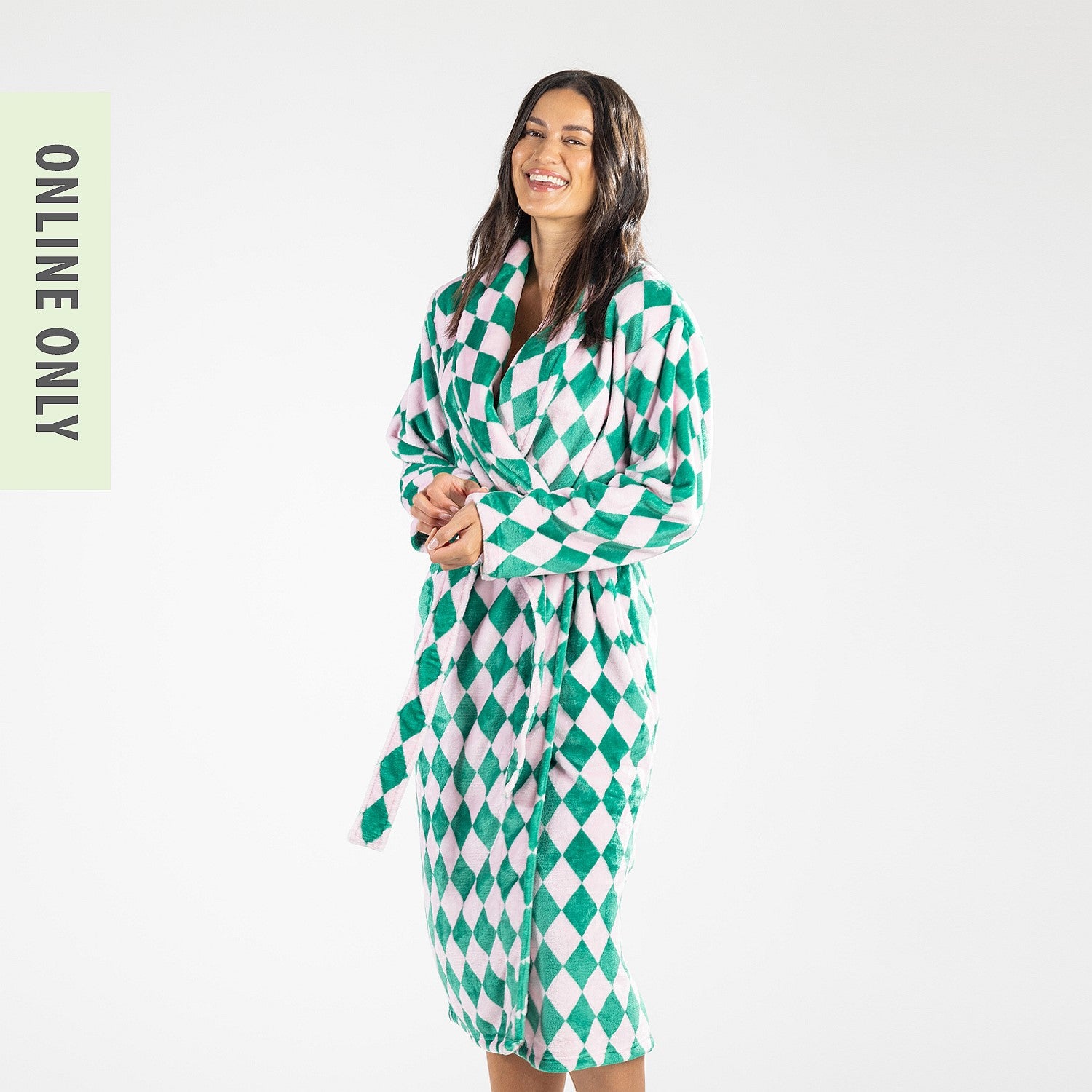 Amparo Cleo Diamond Pink & Green Plush Bathrobe