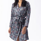 Design Republique Malibu Satin Printed Bathrobe Charcoal