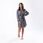 Design Republique Malibu Satin Printed Bathrobe Charcoal