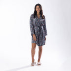 Design Republique Malibu Satin Printed Bathrobe Charcoal