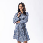 Design Republique Malibu Satin Printed Bathrobe Denim