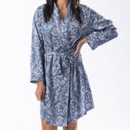 Design Republique Malibu Satin Printed Bathrobe Denim
