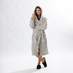 Solace Contrast Stripe 3/4 Hooded Bathrobe Ivory