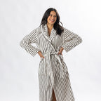 Solace Contrast Stripe 3/4 Hooded Bathrobe Ivory