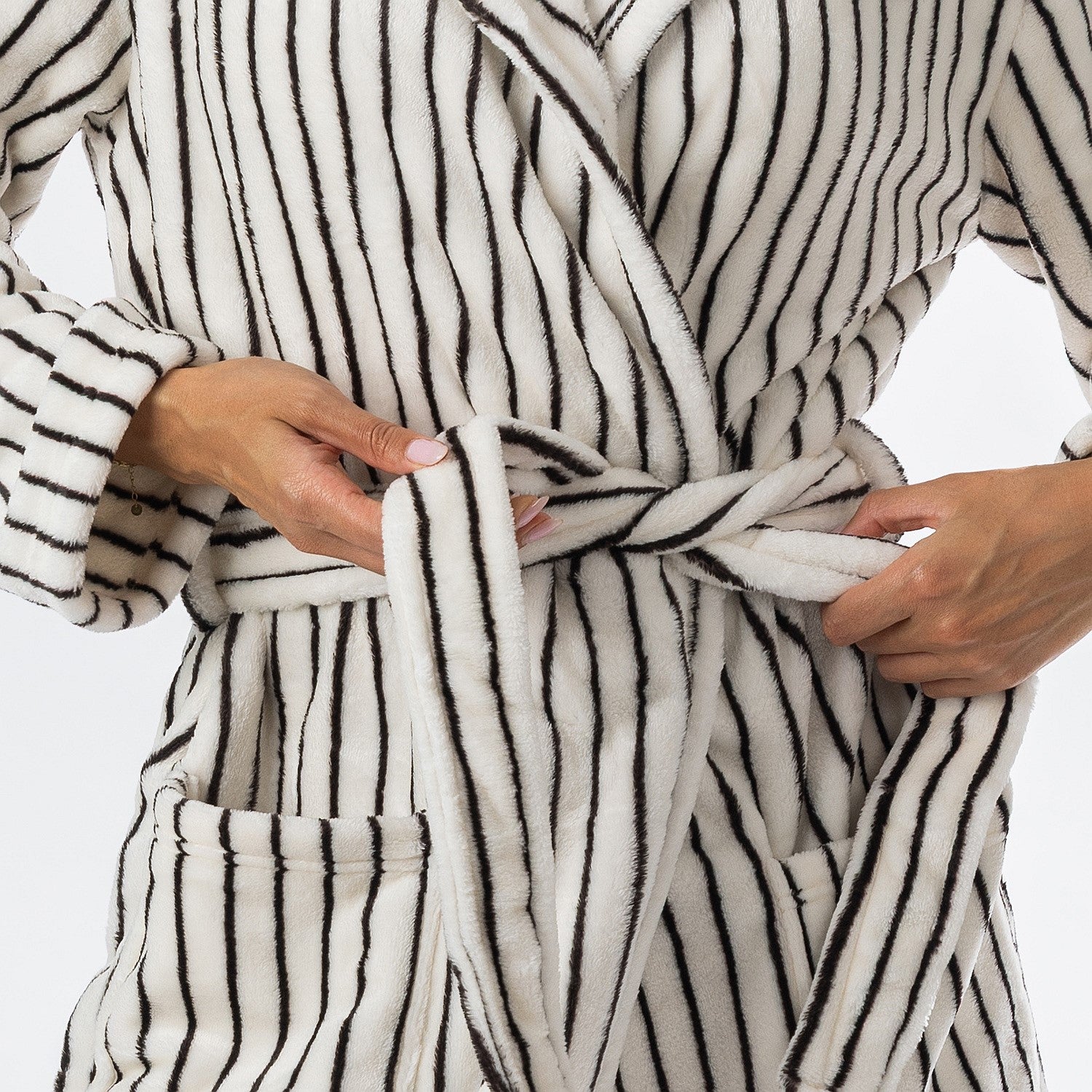 Solace Contrast Stripe 3/4 Hooded Bathrobe Ivory