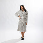 Solace Contrast Stripe 3/4 Hooded Bathrobe Ivory