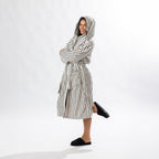 Solace Contrast Stripe 3/4 Hooded Bathrobe Ivory