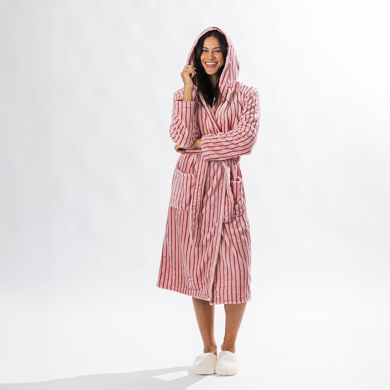 Solace Contrast Stripe 3/4 Bathrobe Blush
