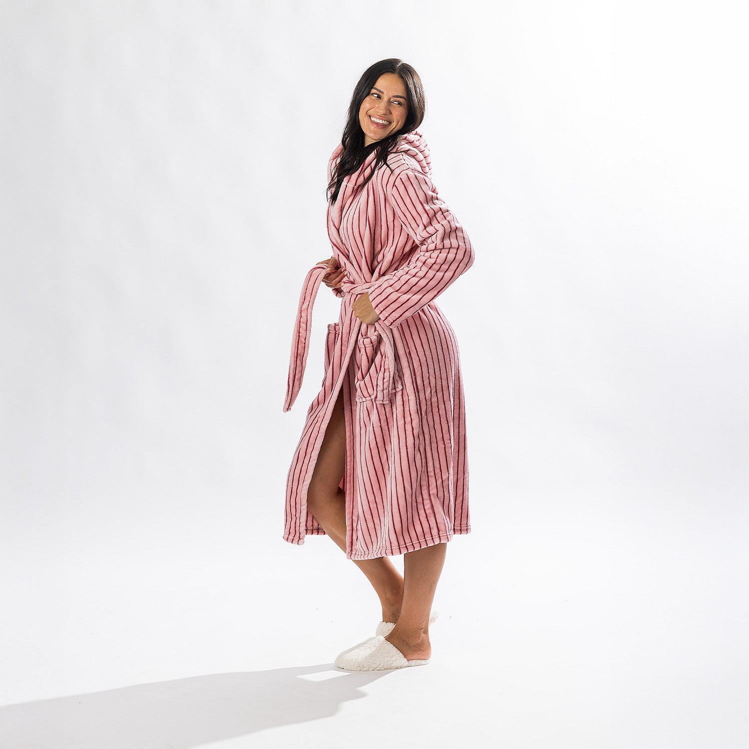 Solace Contrast Stripe 3/4 Bathrobe Blush