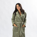 Solace Contrast Stripe 3/4 Hooded Bathrobe Khaki
