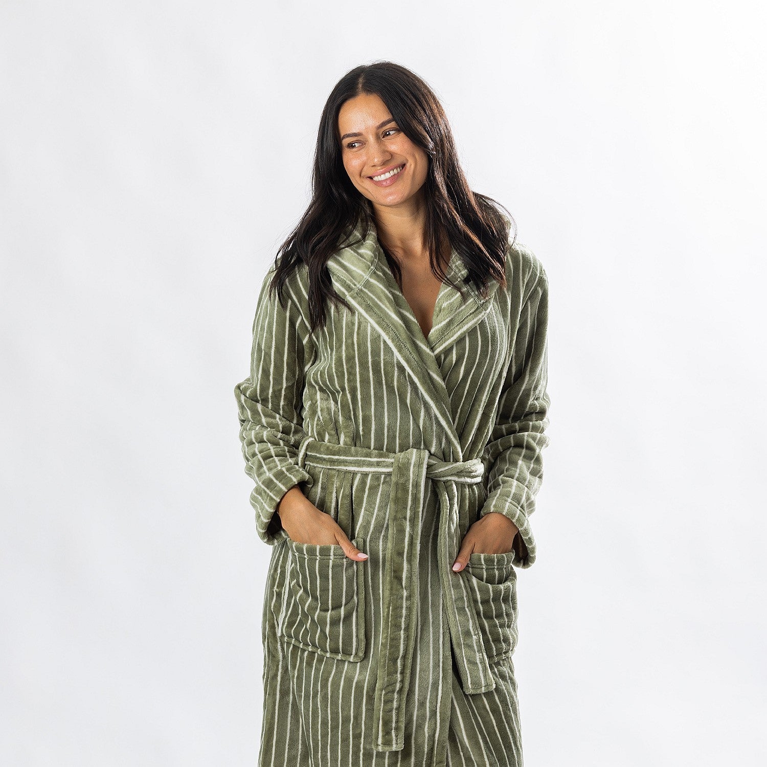 Solace Contrast Stripe 3/4 Hooded Bathrobe Khaki