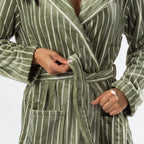Solace Contrast Stripe 3/4 Hooded Bathrobe Khaki