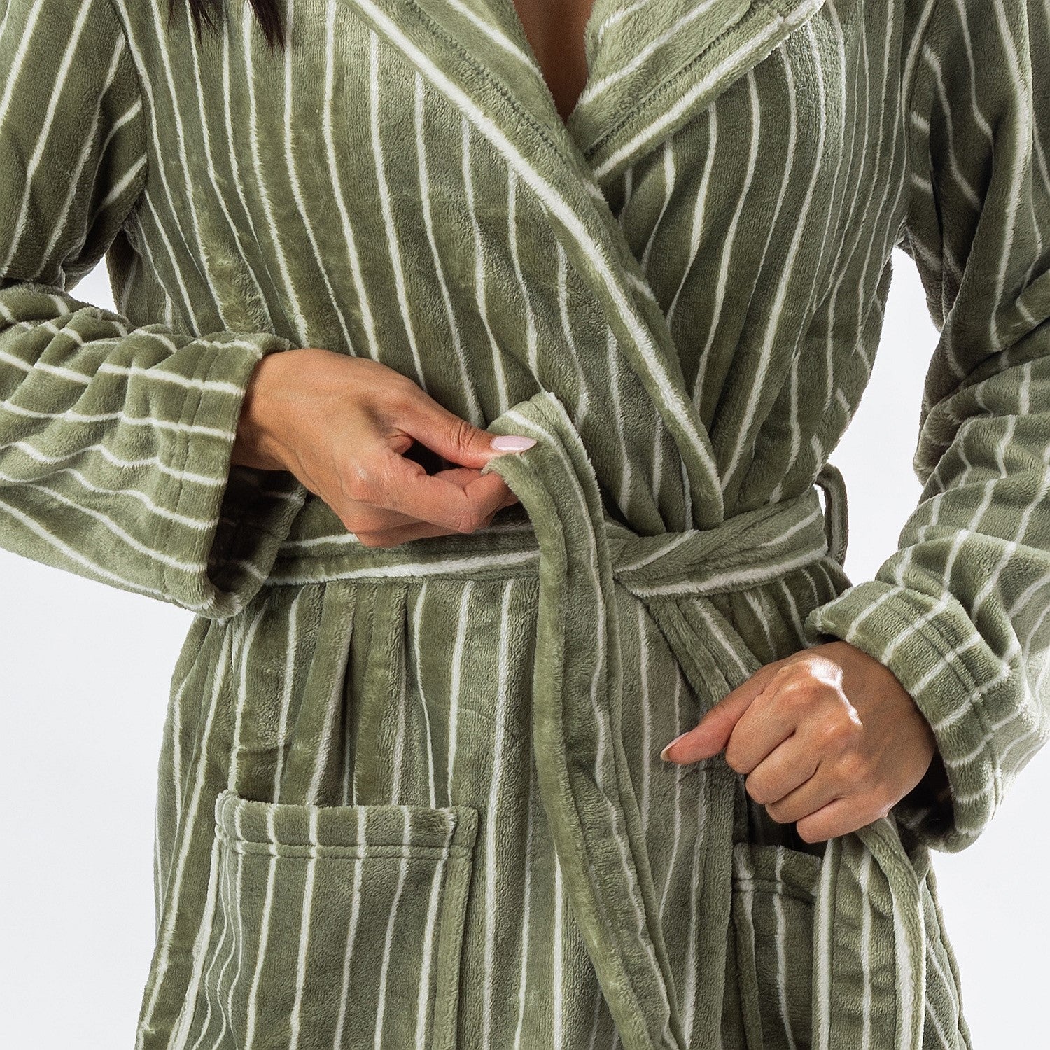 Solace Contrast Stripe 3/4 Hooded Bathrobe Khaki