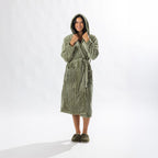 Solace Contrast Stripe 3/4 Hooded Bathrobe Khaki