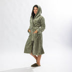 Solace Contrast Stripe 3/4 Hooded Bathrobe Khaki