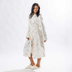 Design Republique Floral Printed 3/4 Length Plush Bathrobe