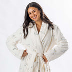 Design Republique Floral Printed 3/4 Length Plush Bathrobe