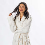 Design Republique Floral Printed 3/4 Length Plush Bathrobe
