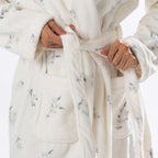 Design Republique Floral Printed 3/4 Length Plush Bathrobe