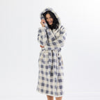 Solace Check Hooded 3/4 Length Plush Bathrobe Denim