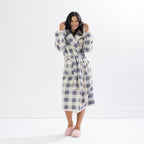 Solace Check Hooded 3/4 Length Plush Bathrobe Denim