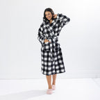 Solace Check Hooded 3/4 Length Plush Bathrobe Black/White