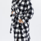 Solace Check Hooded 3/4 Length Plush Bathrobe Black/White