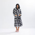 Solace Check Hooded 3/4 Length Plush Bathrobe Black/White