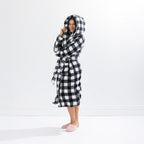 Solace Check Hooded 3/4 Length Plush Bathrobe Black/White