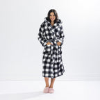 Solace Check Hooded 3/4 Length Plush Bathrobe Black/White